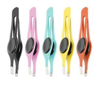 GRADENEVE Stainless Steel Eyebrow Tweezers Set for Precise Hair Removal 5pcs with Skin Friendly Pads, Portable Eyebrow Trimmers Random Color for Travel and Outdoor Use