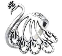 GRADENEVE Vintage Peacock Adjustable Ring Silver Copper Ethnic Style Statement Ring for Women Crochet and Knitting