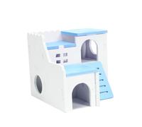 GRADENEVE Wooden Hamster House Blue Double Layer Cottage with Safe Natural Wood for Pets Private Hideout and Play Spot Cozy Sleeping Nest for Dwarf Hamsters and Gerbils