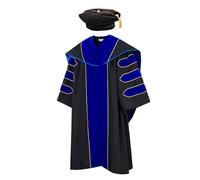 GRADFTY Deluxe Doctoral Graduation Gown + Tam + Hood for Adult Doctoral Graduates, Royal Blue, 60
