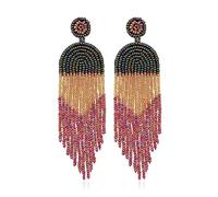 Gradient Beaded Tassel Earrings, Bohemian Long for Women, Lightweight Handmade Statement,Vacation & Daily Wear