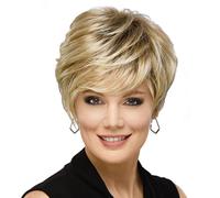 Gradient Blonde Short Cut Wig for Women, Women's Short White Blonde Wig with Bangs Puffy Classic Modeling Design Blonde Pixie Cut Wig Is Suitable for Women's Daily Use Wig Party Wig