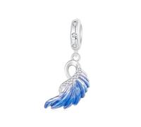 Gradient Blue Angel Wings Charm 925 Sterling Silver Feather Pendant Bead fits Pandora Charms Bracelet Necklace (Right Wing Charms)