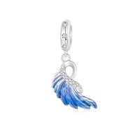 Gradient Blue Angel Wings Charm 925 Sterling Silver Feather Pendant Bead fits Pandora Charms Bracelet Necklace (Left Wing Charms)