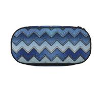 Gradient Blue Denim Cute Aesthetic Big Capacity Zipper Pencil Cases Pen,Portable Office Desk Organizer for Adults
