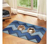 Gradient Blue Denim Durable Pet Absorbent Tablecloth Non-Slip Dining Pad For Dog Cat Food Water Bowls Feeder Mat