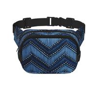 Gradient Blue Denim Fanny Pack for Men Women Crossbody Waist Bag with 3 Zipper Pockets Waterproof Sports Belt Bag with Adjustable Strap Outdoor Hip Pack Fashion Travel Wallet