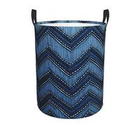 Gradient Blue Denim Laundry Basket with Handles Round Laundry Hamper Waterproof Clothes Storage Basket Collapsible Tall Basket Organizer Lightweight Dirty Clothes Hamper Small
