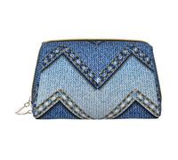 Gradient Blue Denim Leather Hand-Held Zipper Makeup Bag Storage Bag Portable Lipstick Pouch Toiletry Bag