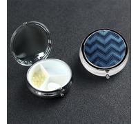 Gradient Blue Denim Pill Box 3 Compartment, Small Pill Box for Purse, Metal Pill Case with Mirror, Travel Daily Pill Organizer, Portable Medicine Vitamin Holder Unique Gift