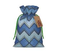 Gradient Blue Denim Print Christmas Bag Drawstring Bags For Holiday Presents Xmas Sack Party Decor Gift