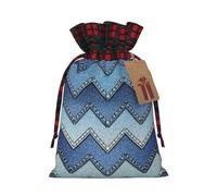 Gradient Blue Denim Print Personalized Christmas Drawstring Gift Bags,Packaging And Storage Bags,Snack Bags