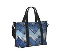 Gradient Blue Denim Print Travel Hand Bag for Women Men Lightweight Foldable for Weekend Trips Gym Vacation