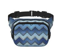 Gradient Blue Denim Print Waist Pack Fanny Pack Belt Bag for Men Women,Waterproof Adjustable Strap 3 Pockets for Outdoor Travel