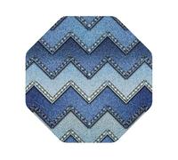 Gradient Blue Denim Printed Coasters Set of 6, Tabletop Protection Leather Coasters for Cup Drinks Coffee Pads Beer Bar Mat Gifts, Octagon