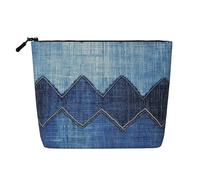 Gradient Blue Denim Printed Make up Bag Linen Toiletry Bag Personalized Travel Makeup Cosmetic Bag for Women Mom