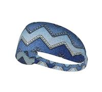 Gradient Blue Denim Printed Non Slip Headband Women, Versatile Daily Sport Use, Yoga Running Gym Cycling Workout