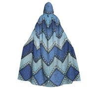 Gradient Blue Denim Printing 57.8 Inches Length Adult Vampire Hooded Cloak,Hooded Cloak For Halloween Role Playing With Tie