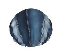 Gradient Blue Denim Reusable Shower Cap for Women, Double Waterproof Layers Bath Hat, Hair Treatment Essentials
