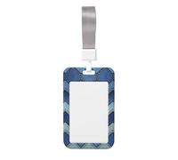 Gradient Blue Denim Vertical Id Card Badge Holder with Neck Strap, Printed Waterproof Name Card Holder for Work Office Nurse School