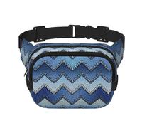 Gradient Blue Denim Zipper Fanny Pack, Crossbody Bags with Adjustable Strap for Jogging, Cycling