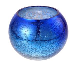 Gradient Blue Glass Candleholder with Cracked Pattern, Artistic Table Decor | Elegant Cup Shape, Creates Warm Atmosphere for Candlelight Dinners, Bedrooms, Event Planners and Restaurant Owners