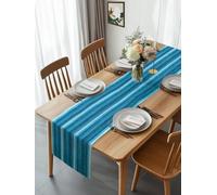 Gradient Blue Linen Texture Table Runner 90 Inches Long, Summer Abstract Art Washable Table Runners Heat-Insulation Kitchen Dining Table Decorations for Home Party Decor 13x90in