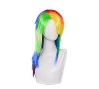 Gradient Blue-purple Wig, Heat-resistant Fiber Wig, Halloween Party Wig, Adjustable Breathable Mesh Cap, Long Wavy Wig With Bangs (Rainbow-Colored)