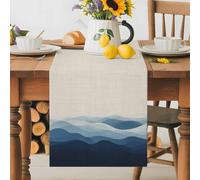 Gradient Blue Water Ripple on Linen Table Runner 70 Inches Long,Table Runners Kitchen Dining Tables Decoration for Home Party Decor, Retro Ocean Wave Tables Runner Wedding Dresser Scarf