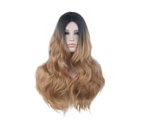 Gradient color brown wig woman middle parted big wave chemical fiber wig head set