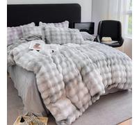 Gradient Color Duvet Cover Set, Luxury Faux Fur Fluffy Bedding Sets 4 Pieces Plush Shaggy Velvet Comforter Cover Set Rainbow Ombre Furry Comforter Set,Green,Queen (Grey Queen)