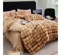 Gradient Color Duvet Cover Set, Luxury Faux Fur Fluffy Bedding Sets 4 Pieces Plush Shaggy Velvet Comforter Cover Set Rainbow Ombre Furry Comforter Set,Green,Queen (Brown King)