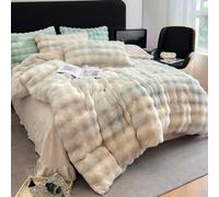 Gradient Color Duvet Cover Set, Luxury Faux Fur Fluffy Bedding Sets 4 Pieces Plush Shaggy Velvet Comforter Cover Set Rainbow Ombre Furry Comforter Set,Green,Queen (White Full)