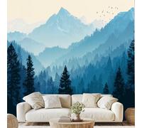 Gradient Color Mountain View Wall Paper Dense Forest Fog Birds Art Photo Wallpaper 3D Effect 500x350 cm Fantasy Blue Mural for Bedroom Living Room Non-Woven Poster Decoration vd75u