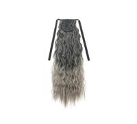Gradient Color Synthetic Long Curly Hair Ribbon Extension Rainbow Multicolor Ponytails Suitable for Daily Parties(Black Gray)
