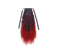 Gradient Color Synthetic Long Curly Hair Ribbon Extension Rainbow Multicolor Ponytails Suitable for Daily Parties(Red)