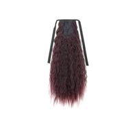 Gradient Color Synthetic Long Curly Hair Ribbon Extension Rainbow Multicolor Ponytails Suitable for Daily Parties(Wine red)