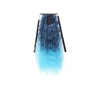 Gradient Color Synthetic Long Curly Hair Ribbon Extension Rainbow Multicolor Ponytails Suitable for Daily Parties(Dark Blue)