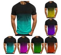 Gradient Color T Shirts for Men UK Short Sleeve Shirt O-Neck Pullover Casual T-Shirts Running Training Sports Tee Patchwork Colorblock Tops Comfortable Fitness Clothing Streetwear Light Blue