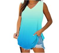 Gradient Color Vests for Women UK Basic V-Neck Tank Tops Sleeveless Shirts Ombre Tie Dye Print Vest Casual Loose Tunic Tops Summer Longline Shirt Wide Shoulder Strap Camisole Blouse