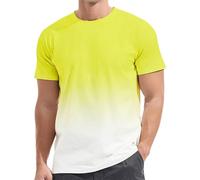 Gradient Colour Printed Tees Men Casual Sports T-Shirts Outdoor Training Top Workout T-Shirt Crew Neck T Shirt Beach Tops Comfortable Breathable Pullover Loose Fit Undershirt Everyday Wear Yellow