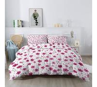 Gradient Dots Petals Duvet 230 x 220 cm, Lightweight King Reversible Coverless Duvet 4.5 Tog for All Season, Flowers Theme White Red Machine Washable Comforter Set 3 Piece with 2 Pillowcases