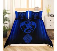Gradient Double Duvet Cover Blue Dragon Bedding Soft Cosy 3 Piece 110gsm Microfibre Quilt Cover and 2xPillow Case 50x75 cm with Zipper Closure for Bedroom K202