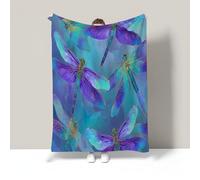 Gradient Dragonfly Print Blanket, Fantasy Animal Soft Flannel Lightweight, Turquoise Fleece Throw For Living Room Sofa Couch Bed Decor, Gifts For Women Girls All Seasons, 50"X60"