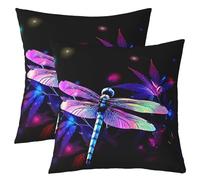Gradient Dragonfly Throw Pillow Covers Pink Purple Natural Leaves Decor Cushion Covers for Kids Teens Adults Rustic Jungle Style Dreamy Wild Firefly Pillow Cases for Couch Bed 18x18 Inch Set of 2