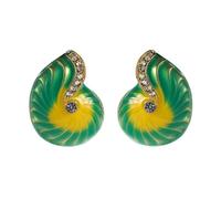 Gradient Enamel Nautilus Stud Earrings,Gold Tone Statement Earrings for Women, Vintage Ocean Inspired Beach Jewellery for Daily Summer Outfit