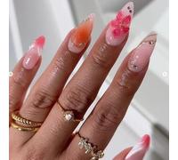 Gradient Fake Nails with 3D Flowers and Metallic Ombres Presses on Nails