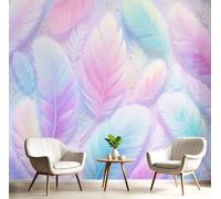 Gradient Feathers Wallpaper, Pinkish White Dreamy Bohemian Wallpaper Mural, Silk Decor Wall Paper, Photo Mural for Room, Hallway, Lounge, 300X210Cm