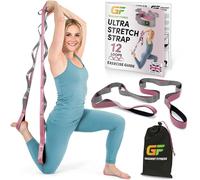 Gradient Fitness Stretching Strap for Physical Therapy, 12 Multi-Loop Stretch Strap 1.5" W x 8' L, Neoprene Handles, Physical Therapy Equipment, Yoga Straps for Stretching, Leg Stretcher, (Pink/Grey)