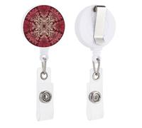 Gradient Floral Pattern Dark Red to Beige Retractable Badge Holder Reel Clip ID Card Holder for Doctor Nurse Student Office Worker